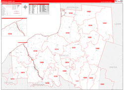 Oswego County, NY Wall Map Zip Code Red Line Style 2024