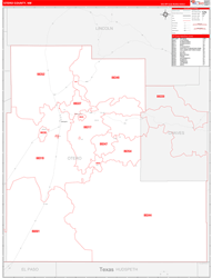 Otero County, NM Wall Map Zip Code Red Line Style 2024
