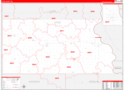Otoe County, NE Wall Map Zip Code Red Line Style 2023