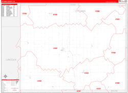 Ottawa County, KS Wall Map Zip Code Red Line Style 2024