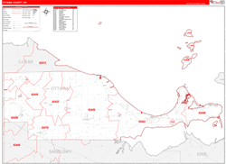 Ottawa County, OH Wall Map Zip Code Red Line Style 2024