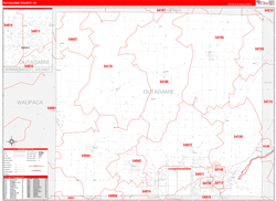 Outagamie County, WI Wall Map Zip Code Red Line Style 2024