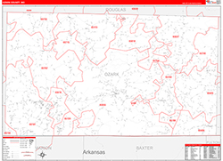 Ozark County, MO Wall Map Zip Code Red Line Style 2026
