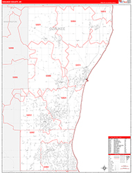 Ozaukee County, WI Wall Map Zip Code Red Line Style 2026