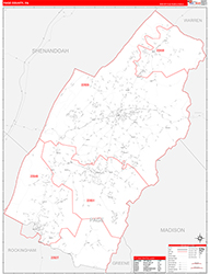 Page County, VA Wall Map Zip Code Red Line Style 2026