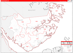 Pamlico County, NC Wall Map Zip Code Red Line Style 2026
