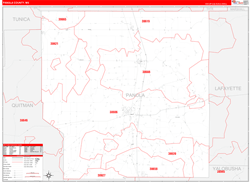 Panola County, MS Wall Map Zip Code Red Line Style 2024