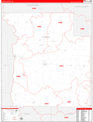 Parke County, IN Wall Map Zip Code Red Line Style 2024