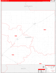 Parmer County, TX Wall Map Zip Code Red Line Style 2024