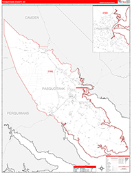 Pasquotank County, NC Wall Map Zip Code Red Line Style 2026