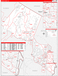 Passaic County, NJ Wall Map Zip Code Red Line Style 2026