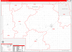 Pawnee County, KS Wall Map Zip Code Red Line Style 2026