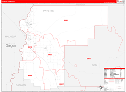 Payette County, ID Wall Map Zip Code Red Line Style 2024