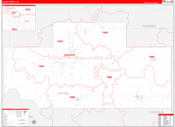 Payne County, OK Wall Map Zip Code Red Line Style 2024