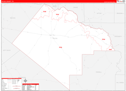 Pecos County, TX Wall Map Zip Code Red Line Style 2024