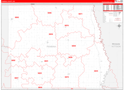 Pembina County, ND Wall Map Zip Code Red Line Style 2024