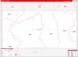 Perkins County, NE Wall Map Zip Code Red Line Style 2023