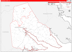 Perquimans County, NC Wall Map Zip Code Red Line Style 2026