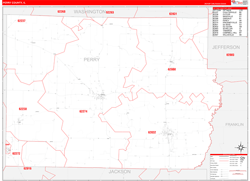 Perry County, IL Wall Map Zip Code Red Line Style 2024