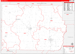 Perry County, IL Wall Map Zip Code Red Line Style 2026
