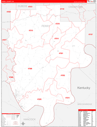 Perry County, IN Wall Map Zip Code Red Line Style 2024