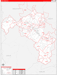 Perry County, KY Wall Map Zip Code Red Line Style 2026