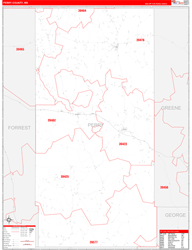 Perry County, MS Wall Map Zip Code Red Line Style 2024