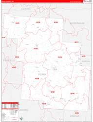 Perry County, OH Wall Map Zip Code Red Line Style 2024
