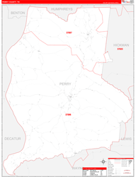Perry County, TN Wall Map Zip Code Red Line Style 2024
