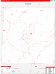 Person County, NC Wall Map Zip Code Red Line Style 2024