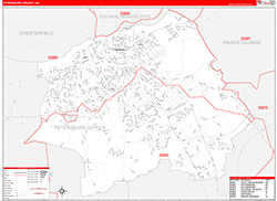 Petersburg County, VA Wall Map Zip Code Red Line Style 2026