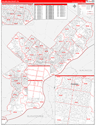 PhiladelphiaCounty, PA Wall Map Zip Code Red Line Style 2026