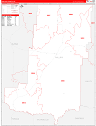 Phillips County, MT Wall Map Zip Code Red Line Style 2023