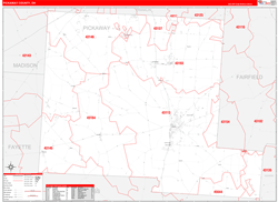 Pickaway County, OH Wall Map Zip Code Red Line Style 2024