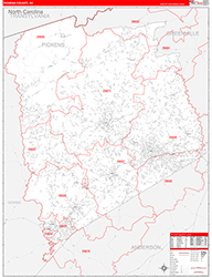 Pickens County, SC Wall Map Zip Code Red Line Style 2026
