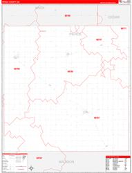 Pierce County, NE Wall Map Zip Code Red Line Style 2023