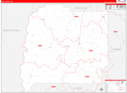 Pike County, GA Wall Map Zip Code Red Line Style 2024