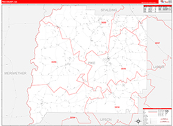 Pike County, GA Wall Map Zip Code Red Line Style 2026