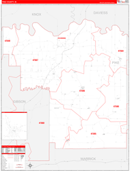 Pike County, IN Wall Map Zip Code Red Line Style 2024