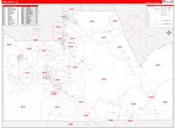 Pinal County, AZ Wall Map Zip Code Red Line Style 2024