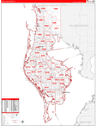 Pinellas County, FL Wall Map Zip Code Red Line Style 2023