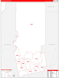 Piscataquis County, ME Wall Map Zip Code Red Line Style 2024