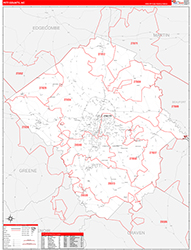 Pitt County, NC Wall Map Zip Code Red Line Style 2026