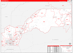 Placer County, CA Wall Map Zip Code Red Line Style 2026
