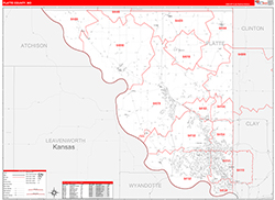 Platte County, MO Wall Map Zip Code Red Line Style 2026