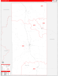 Platte County, WY Wall Map Zip Code Red Line Style 2024