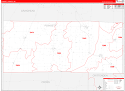 Poinsett County, AR Wall Map Zip Code Red Line Style 2024
