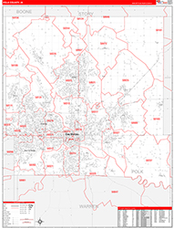 Polk County, IA Wall Map Zip Code Red Line Style 2026