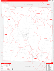 Polk County, MO Wall Map Zip Code Red Line Style 2024