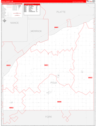 Polk County, NE Wall Map Zip Code Red Line Style 2023